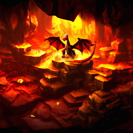 red fantasy dragon digital art sitting on a mountain of gold in dungeon cave background 22223a