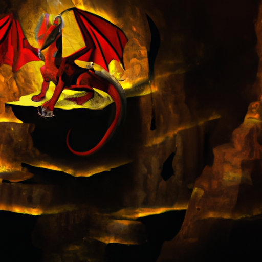 red fantasy dragon digital art sitting on a mountain of gold in dungeon cave background 710ba2